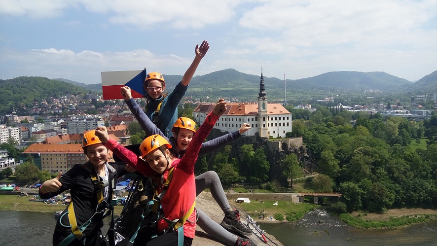 A couple after climbing the via ferrata Shepherd's Wall in Děčín